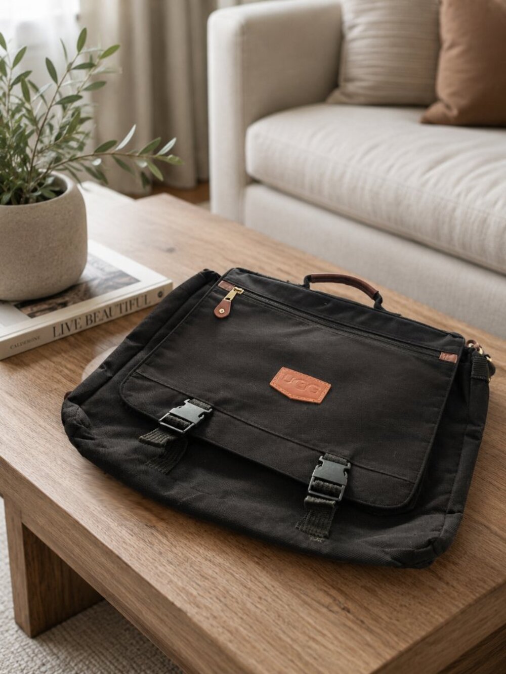 UGG Black Canvas laptop briefcase messenger bag
